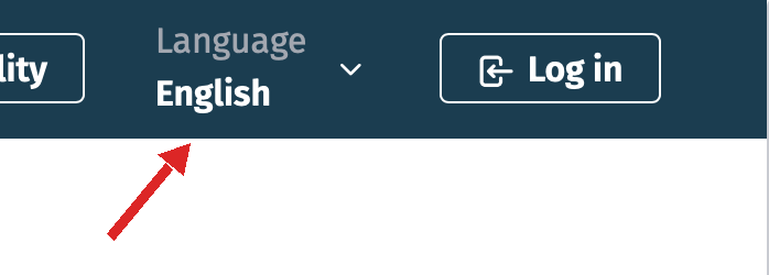 The Elering top bar with an arrow on the Language selector