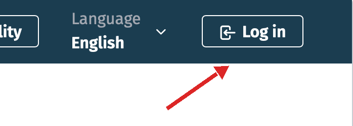 The Elering top bar with an arrow on the Log in button